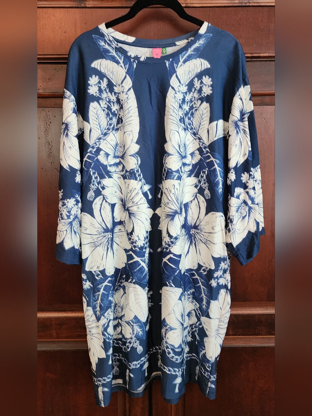 Farm Rio Tropical Blue & White Floral T-shirt Dress
